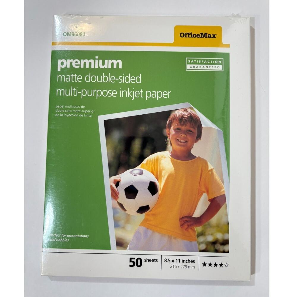 OfficeMax Double Sided Inkjet Paper, Matte Premium, Inkjet OM96080 50 Sheets